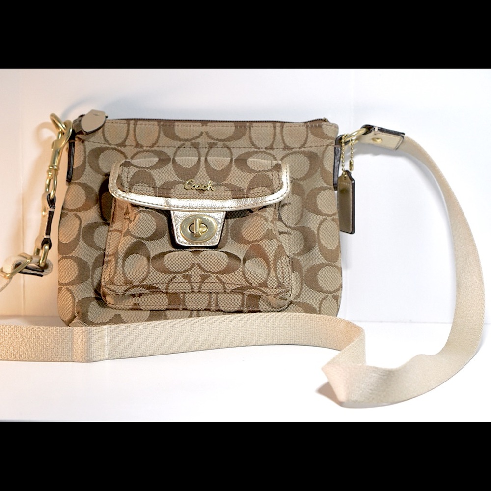 Swingpack Signature ‘Penelope’ Turnlock Brown Khaki Canvas Cross Body Bag